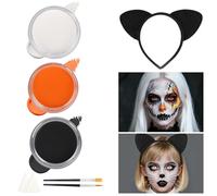 Kit de peinture visage pour enfants et adultes, maquillage non toxique facilement lavable avec 3 pinceaux de couleurs éponges pour Halloween, Noël, déguisement, festivals, vampire zombie, chat, lion