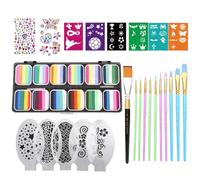 Kit de peinture visage pour - Palette de 12 grilles - Couleurs lavables avec pinceaux et pochoirs pour Halloween, anniversaire, théâtre, maquillage de scène, défilé scolaire, art créatif