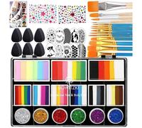 Kit de Peinture Visage Split Cake avec Glittle 18 Couleurs Ensemble Professionnel de Peinture Corporelle Matrice One Stroke Non