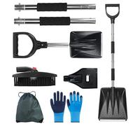Kit de pelle à neige rétractable 3 en 1 avec grattoir à glace, brosse à neige et poussoir, robuste et portable pour voiture, allée, camping, urgence, comprend des gants et un sac de rangement