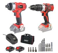 Kit de Perceuse visseuse et visseuse à choc 18v - chargeur et batteries 2Ah - Sac de rangement - 6 forêts HSS - 4 douilles