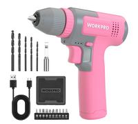 WORKPRO Kit de Perceuses Visseuse Sans Fil 8V Rose, Visseuse Devisseuse Sans Fil 2000mAh, Couple 12Nm, Mandrin de Perçage 10mm, LED Lumière, Kit d'Accessoires Complet, pour Réparation Maison DIY