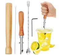 Kit de perforatrice à paille, en acier inoxydable, pour stand de limonade, avec poignée en bois, 16 cm, pour fruits, herbes et glace, outils de poinçonnage pour cafés, restaurants, bars et maison