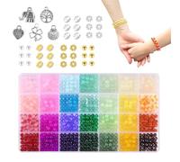 Kit de perles de à faire soi-même - 28 couleurs de perles de verre, 840 pièces pour fabrication de bijoux, bracelets, colliers, kit de loisirs créatifs pour filles et adultes, projets