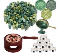 Kit de perles de cire à cacheter - Assortiment de 300 perles de cire à cacheter avec chauffe-bois, cuillère et 10 mini bougies pour sceaux, invitations de mariage, enveloppes, cartes, décorations
