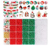 Kit de perles de Noël pour bracelets de bijoux et d'amitié, perles d'argile de Noël, perles dorées, perles en forme de lettre et magie de Noël pour bracelet à faire soi-même (rouge, vert, blanc)