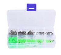 Kit de Perles de pêche 200 pièces Perles Lumineuses antidérapantes et hameçons de pêche avec boîte de Rangement en Plastique pour Les pêcheurs d'eau salée en Eau Douce en Acier au