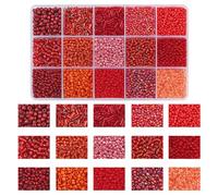 Kit de Perles de Verre pour Fabrication de Bijoux, Perle de Rocaille, Cristal Tubulaire - DIY Collier, Bracelet, Boucle D'oreille, Art et Artisanat (Rouge)