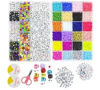 Kit de Perles pour Fabrication de Bracelets et Bijoux DIY - 3800 Graines de Verre, 1200 Lettres et Kandi Multicolores avec Anneau Ouvert et Corde Transparente