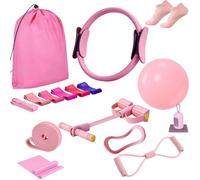 Kit de pilates 16 pièces pour la maison avec anneau, balle et bandes de résistance, etc. pour femmes à la maison, équipement de pilates pour débutants, accessoires de Pilates (rose)