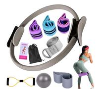 Kit De Pilates Essentials pour Femmes, Kit Pilates Maison Portable, Accessoire Pilates Femme avec Ballon De Yoga De 25 Cm Et Bandes De RéSistance en Forme De 8 (Gray)