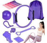Kit de Pilates Essentiel pour Entraînement à Domicile - Équipement de Fitness Portable avec Cercle Pilates, Bandes de Résistance Longues, Balle Souple et Chaussettes Antidérapantes (Purple 13 Pcs Set)