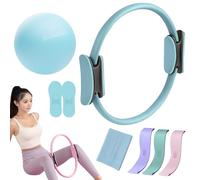 Kit de Pilates Essentiel pour Entraînement à Domicile - Équipement de Fitness Portable avec Cercle Pilates, Bandes de Résistance Longues, Balle Souple et Chaussettes Antidérapantes (Blue 5 Pcs Set)