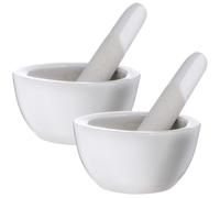 Kit de Pilon et Mortier Rond en Céramique Blanche, 2 Ensembles