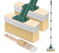Kit de pinceaux de peinture pour terrasse 17,8 cm avec long manche | Lot de 2 grandes brosses de terrasse + 1 petite tête de brosse pour clôture extérieure en bois
