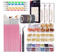 Kit de pinceaux pour nail art, décorations 3D avec outils de pointillage, strass, ruban adhésif rayé, distributeur de ligne pour porte-gobelet, pour utilisation