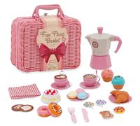 Kit de pique-nique avec couverture, gâteau découpable, mallette de transport, dessert, machine à café, cuisine boueuse, extérieur, accessoires de cuisine pour enfants (3-5 ans, rose)
