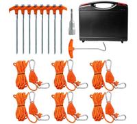 Kit de piquets de tente et haubans robustes - 8 piquets à visser avec 6 cordes réfléchissantes de 2,4 m, adaptateur de perceuse et extracteur de poignée en T - Accessoires de camping antirouille pour