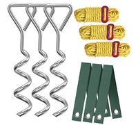 Kit de piquets et sangles robustes pour arbres - 3 piquets en spirale en métal, 3 sangles d'arbre, 12,2 m de haubans réfléchissants pour jeunes arbres et tentes - Kit d'ancrage solide et résistant au