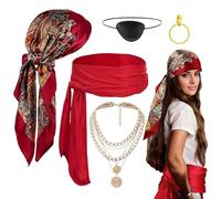 Kit de pirate cosplay - Ensemble d'accessoires de costume, bijoux et ceinture de pirate classiques, lot d'habillage avec foulard, pack de costumes d'aventure 5 pièces | Fournitures de mascarade amusan