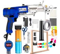 Kit de pistolet à touffeter avec affichage numérique et lumière LED, ensemble de machine à touffeter 2 en 1 avec tondeuse sans fil, 3 chiffons, 12 fils et cadre en bois, bleu