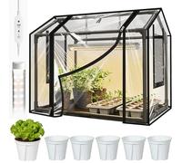 Kit de Plantation, Serre de Jardin 60 x 40 x 50 cm avec Six Petits Pots de Fleurs et Lampes pour Plantes Mini Serre de Jardin PVC Housse pour Plantes Isolante Transparente pour Jardin et Balcon