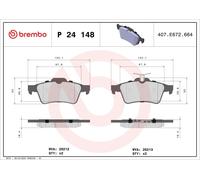 Kit de plaquettes de frein, frein à disque BREMBO P 24 148X pour 3 (BK) 2 2006-