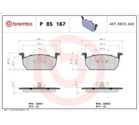 Kit de plaquettes de frein, frein à disque BREMBO P 85 167 pour LEON 2 2013-