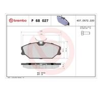 Kit De Plaquettes De Frein Frein À Disque Brembo P68027 Prime Line pour Renault