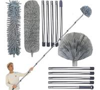 Kit de plumeau à Haute portée de 6,1 m avec Perche d'extension de 0,9 à 4,3 m pour Nettoyage de Ventilateur, Toile d'araignée, Plafond élevé, Stores, Meubles, Voitures - Plumeau Extensible en Toile
