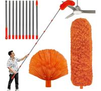 Kit de plumeau Haute portée de 6 m avec Manche d'extension de 0,6 à 4,3 m, Toile d'araignée et Brosse d'angle pour Nettoyage, plumeau en Microfibre avec tête Lavable pour Ventilateur de Plafond,