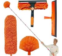 Kit de plumeau Haute portée de 6 m avec Perche télescopique réglable de 1,5 à 4,9 m, Brosse téléscopique de Nettoyage et tête en Microfibre pour Plafond, vitres et Toiles d'araignée