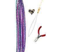 Kit de plumes pour cheveux - Comprend des extensions de cheveux en plumes de couleur rose, violet, bleu, perles microlink, outil de boucle et pince