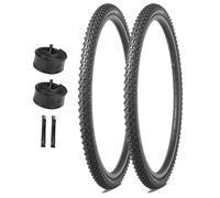 Kit de pneus et chambres à air avec paire de leviers | 16 x 1,75 | 24 x 1,50 | 24 x 1,75 | 26 x 1,95 | Pneu de rechange anti-crevaison pour VTT, BMX, hybride, vélo cruiser, tricycle, valve de 32 mm