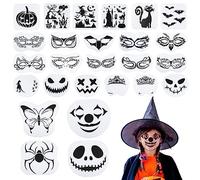 Kit de Pochoirs Visage Halloween 26pcs Réutilisables pour Peinture Grand pour Halloween Vacances Maquillage Tatouage