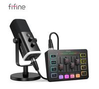 Kit de Podcast tout-en-un FIFINE avec table de mixage Audio RGB, ensemble de Studio de Streaming avec micro dynamique pour enregistrement de jeu sur PC-Ampligame KS5 KS5