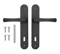 ADGO Jeu de Poignées de Porte pour la Porte Avec une Clé Gâteau éponge 90 mm, Poignée en Aluminium, Rosace en Acier Galvanisé Enduit de Poudre, Gauche et Droite, Broche, Jeu de Vis d'assemblage, Noir