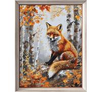Kit de point de croix 11CT 3 brins - meme kit de démarrage de broderie pré - imprimée canevas kit complet adulte ou enfants pour les debutants - Le renard et l'érable 34x45cm