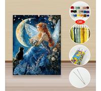 Kit de point de croix 1PC40X50CM/15.7X19.69in, 11CT/14CT, ensemble de broderie DIY pour la Saint-Valentin, cadeau pour les fêtes, Fée sous la lune silk thread