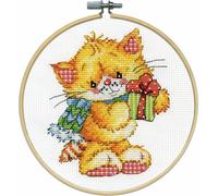 Kit de point de croix compté Design Works avec cerceau "Cat", Diam. 15cm