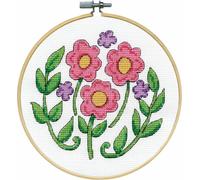Kit de point de croix compté Design Works avec cerceau "Pink Floral", Diam. 15cm