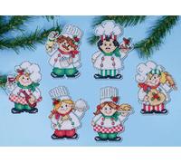 Kit de point de croix compté Design Works "Décoration de l'arbre de Noël Cooking Up Christmas Set de 6 pcs", 8x10cm
