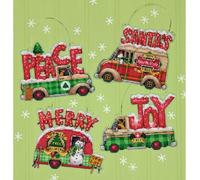 Kit de point de croix compté Dimensions "Christmastree toys Truck Ornaments Set of 4 pcs", 13x10cm