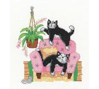 Kit de point de croix compté Héritage tissu émail "Playful Cats (A)", CZPC1690-A, 15x17,5cm, DIY