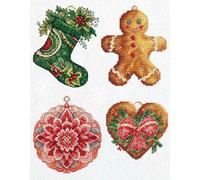 Luca-S Kit de broderie au point de croix - Jouet - Décoration d'hiver - 4 pièces - Motif compté