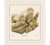 Vervaco Kit point de croix compté Pieds de bébé – Cadeau naissance, kit complet coton blanc 22×23 cm