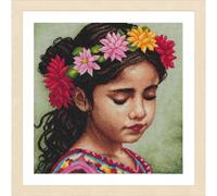 LANARTE Point De Croix Compté Kit Tableau Complet Set MON BANDEAU DE DAHLIAS De Broderie Loisir Créatif Maison Decoration Cadeau DIY ca. 29 x 29 cm Counted Cross Stitch Embroidery