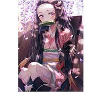 Kit de point de croix DIY 11CT Kit de broderie Demon Slayer : Kimetsu no Yaiba Cute Nezuko Kit de point de croix avec motifs imprimés sur tissu 40 x 50 cm