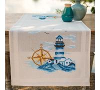 VERVACO Kit Point De Croix Pré-Imprimé Chemin De Table MARINE Broderie Kit Complet Adulte Loisir Créatif Maison Decoration Manuelle Table Cadeou DIY ca. 40 x 100 cm Cross Stitch Embroidery