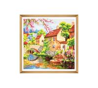 Trimits Grands Kits de Point de Croix - Broderie Comptée Pour Adultes Débutants Enfants, Cadeaux de Noël Art Mural (Cadre Non Inclus) Tissu Aida 14 fils - Maison